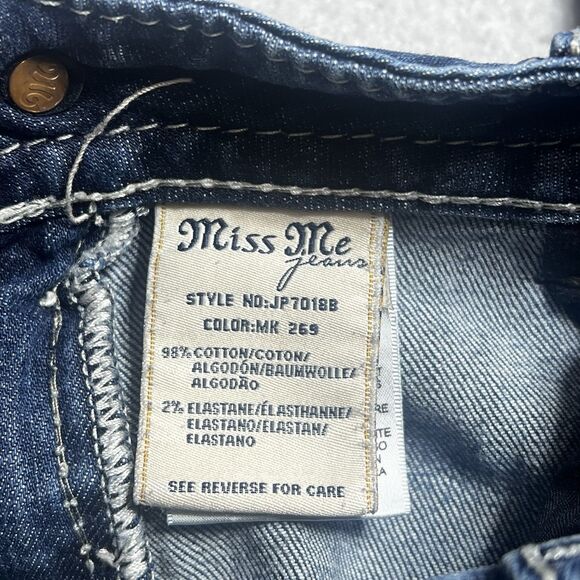 Miss Me Jeans Womens Size 28 Signature Rise Boot Dark Blue Wash Bejazzled Pocket - Picture 13 of 14